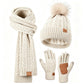 3 in 1 Winter Warmer Beanie Fleece Lined Knit Hat Scarf Gloves Gift Set