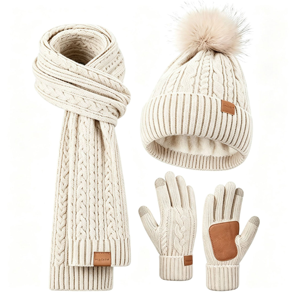 3 in 1 Winter Warmer Beanie Fleece Lined Knit Hat Scarf Gloves Gift Set