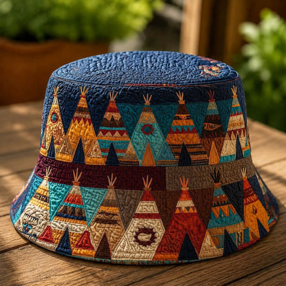 Tribal Teepee Patchwork Quilted Bucket Hat