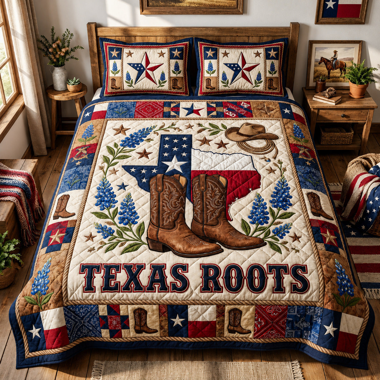 Texas Cowboy Boots Quilted Bedding Set