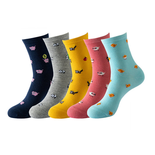 Tiny Farm Animal Face Socks 5 Pairs