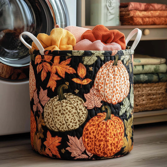 Leopard Pumpkin Autumn Quilted Laundry Basket