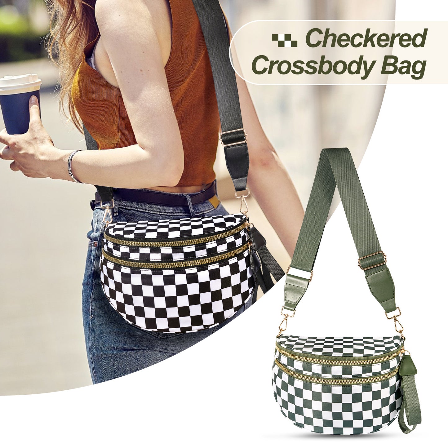 Plus Size Checkered Nylon Crossbody Bum Bag
