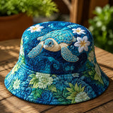 Ocean Sea Turtle Plumeria Quilted Bucket Hat
