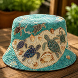 Seashell Sea Turtle Patchwork Quilted Bucket Hat