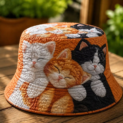 Sleepy Kitten Group Orange Quilted Bucket Hat