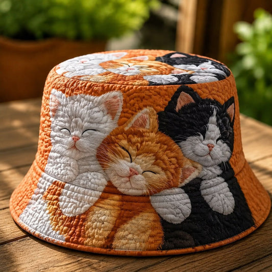 Sleepy Kitten Group Orange Quilted Bucket Hat