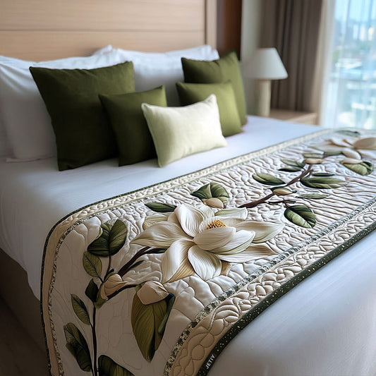 Rustic Magnolia Bloom Quilted Bed Runner