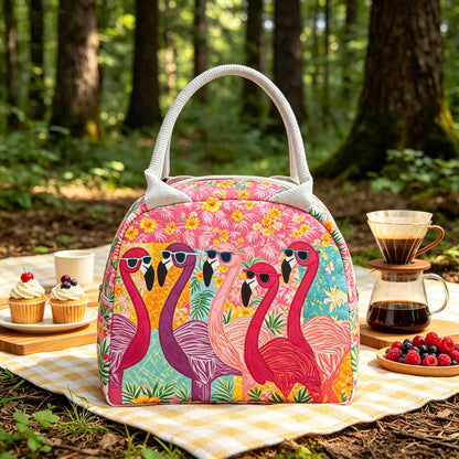 Cute Pink Flamingo Quilted Lunch Bag