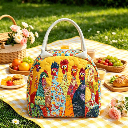 Cute Rooster Pattern Quilted Lunch Bag