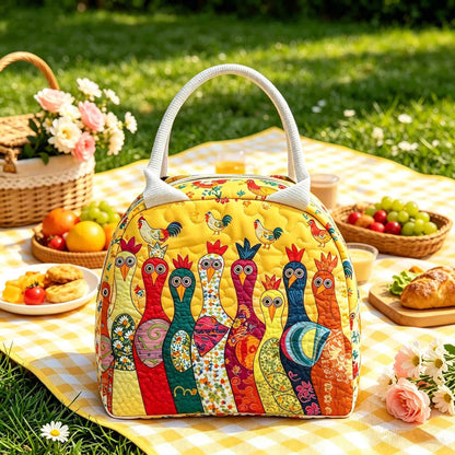 Vibrant Chicken Quilted Lunch Bag