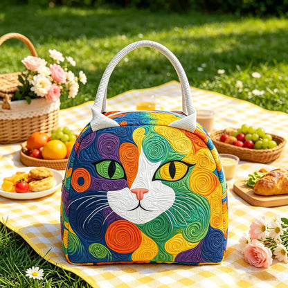 Vibrant Rainbow Cat Quilted Lunch Bag