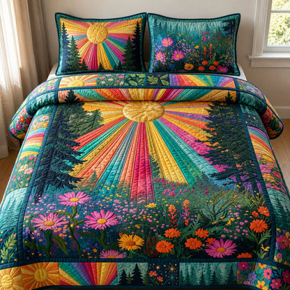 Floral Sunburst Quilted Bedding Set