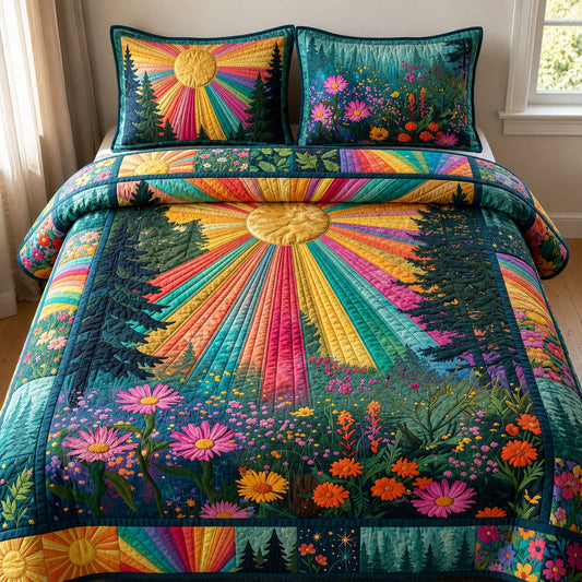 Floral Sunburst Quilted Bedding Set