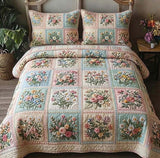 Vintage Floral Patchwork Quilted Bedding Set