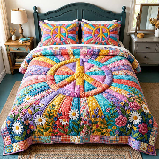 Rainbow Bloom Quilted Bedding Set
