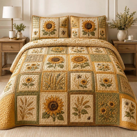 Sunflower Patchwork Quilted Bedding Set