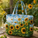 Vibrant Sunflower Multiple Pockets Quilted Tote Bag