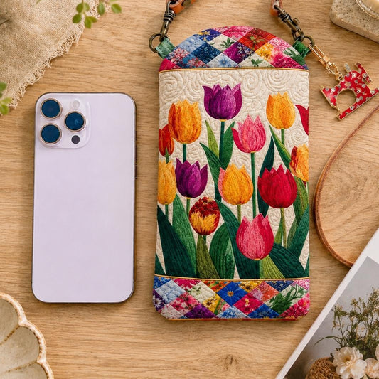 Tulip Garden Quilted Slim Phone Crossbody Bag