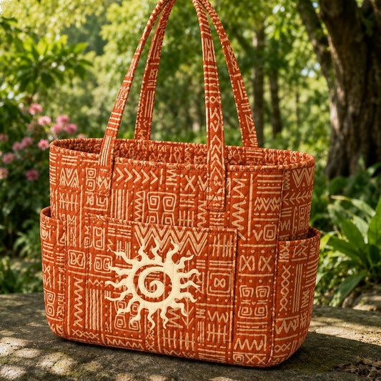 Boho Sun Multiple Pockets Quilted Tote Bag