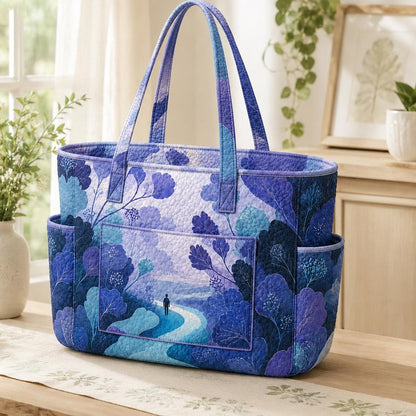 Artistic Blue Landscape Multiple Pockets Quilted Tote Bag