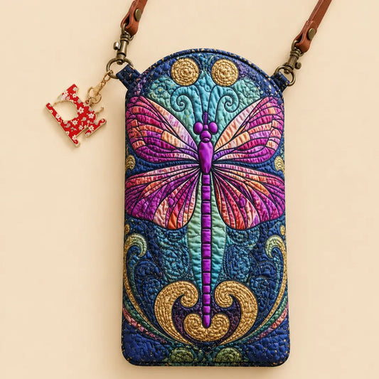 Colorful Dragonfly Quilted Slim Phone Crossbody Bag