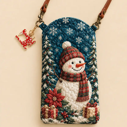 Winter Snowman Christmas Quilted Slim Phone Crossbody Bag