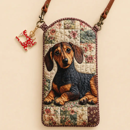 Dachshund Dog Patchwork Quilted Slim Phone Crossbody Bag