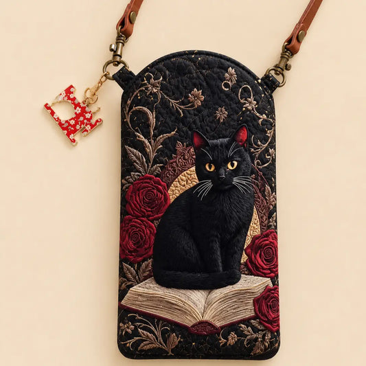 Black Cat Rose Book Quilted Slim Phone Crossbody Bag