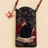 Black Cat Rose Book Quilted Slim Phone Crossbody Bag