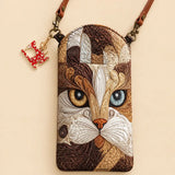 Brown Cat Face Quilted Slim Phone Crossbody Bag