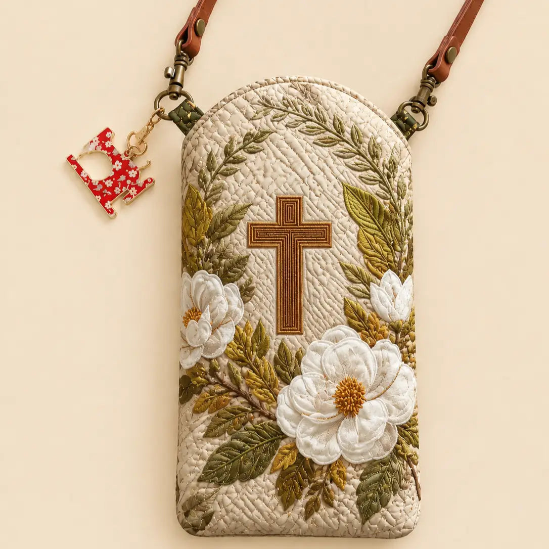 Golden Cross White Magnolia Quilted Slim Phone Crossbody Bag