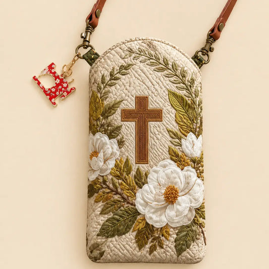 Golden Cross White Magnolia Quilted Slim Phone Crossbody Bag