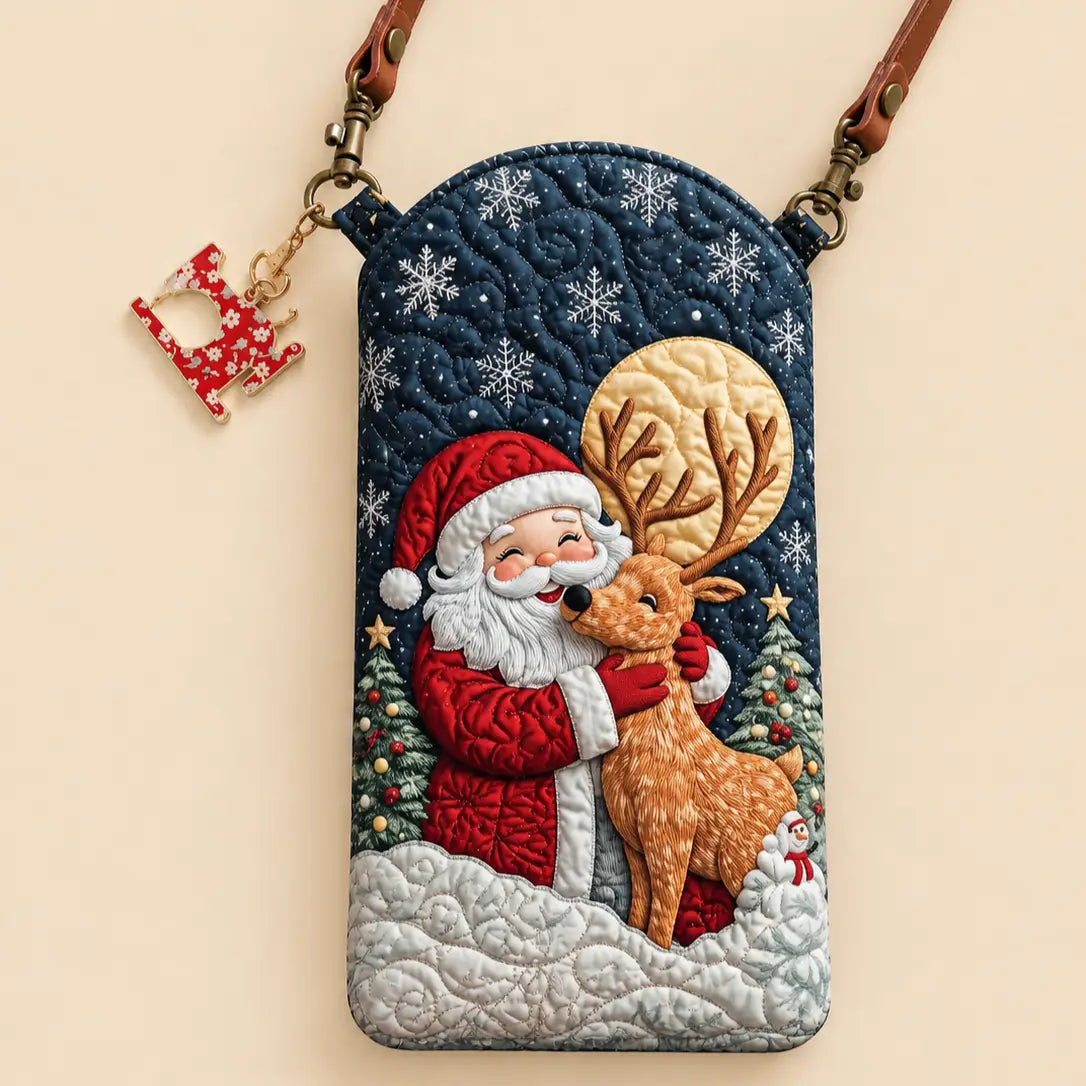 Santa Hug Reindeer Quilted Slim Phone Crossbody Bag