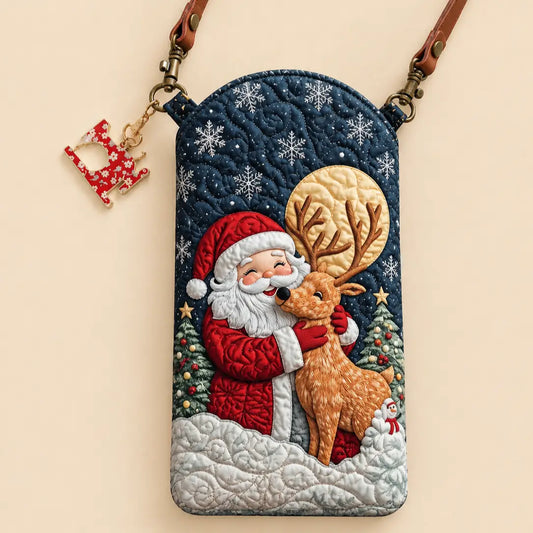 Santa Hug Reindeer Quilted Slim Phone Crossbody Bag