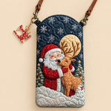 Santa Hug Reindeer Quilted Slim Phone Crossbody Bag