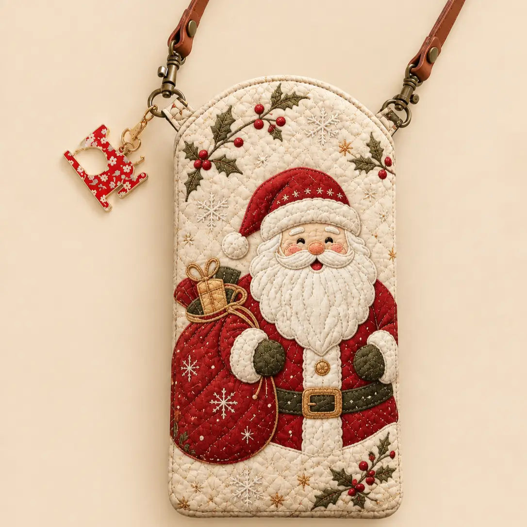 Santa With Gift Sack Christmas Quilted Slim Phone Crossbody Bag