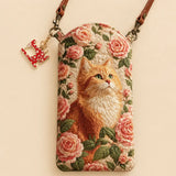 Ginger Cat Pink Roses Quilted Slim Phone Crossbody Bag