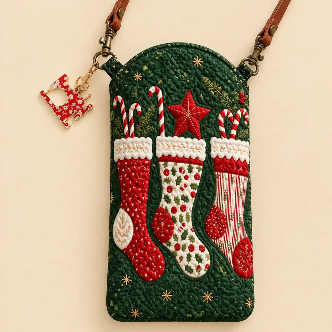 Christmas Stocking Candy Cane Quilted Slim Phone Crossbody Bag
