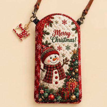 Snowman Merry Christmas Quilted Slim Phone Crossbody Bag