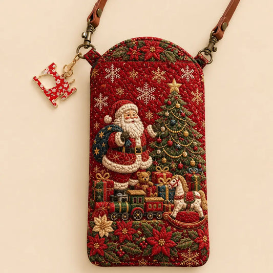 Santa Christmas Toy Train Quilted Slim Phone Crossbody Bag