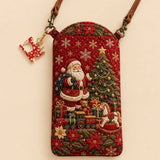 Santa Christmas Toy Train Quilted Slim Phone Crossbody Bag