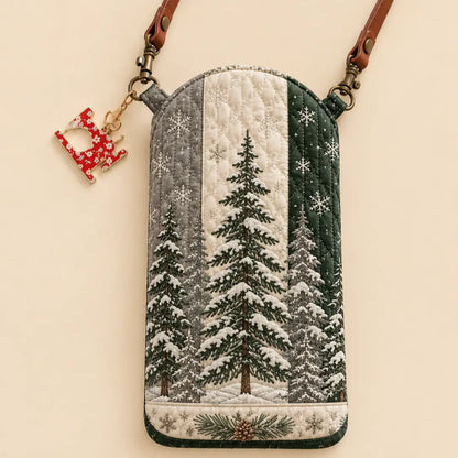 Snowy Pine Tree Winter Quilted Slim Phone Crossbody Bag