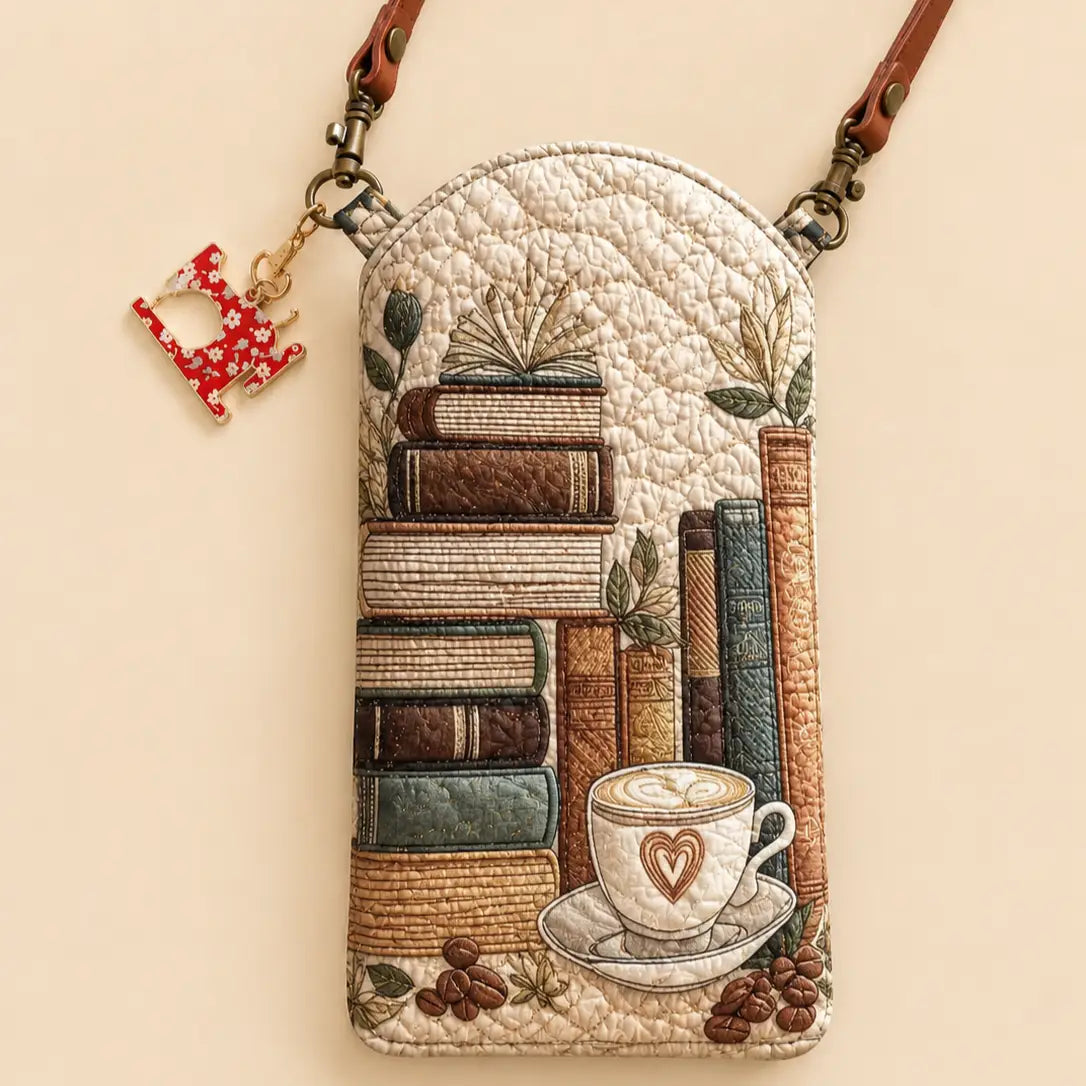 Vintage Books Coffee Quilted Slim Phone Crossbody Bag