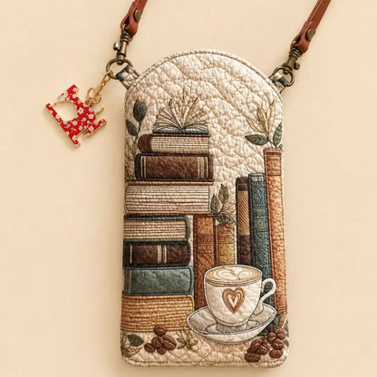 Vintage Books Coffee Quilted Slim Phone Crossbody Bag