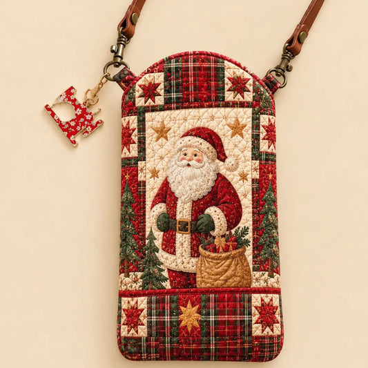Plaid Santa Christmas Quilted Slim Phone Crossbody Bag