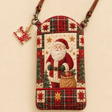 Plaid Santa Christmas Quilted Slim Phone Crossbody Bag