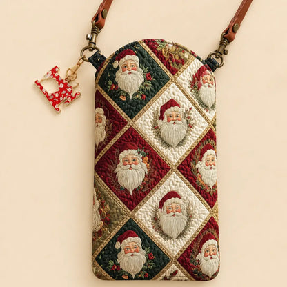 Patchwork Santa Claus Christmas Quilted Slim Phone Crossbody Bag