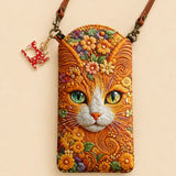 Floral Orange Cat Quilted Slim Phone Crossbody Bag