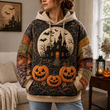 Haunted Halloween Pumpkin Quilted Casual Hoodie